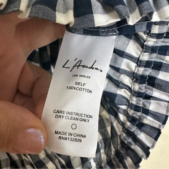 L'Academie Crop Top Small Cotton Checkered Gingham Off Shoulder Short Sleeve - Picture 7 of 7